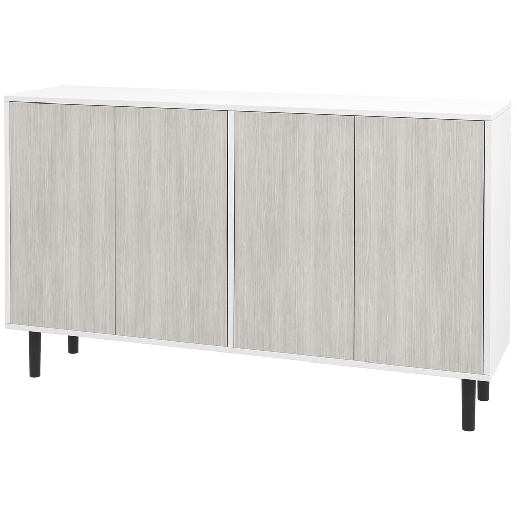 Buffet de cuisine meuble de rangement 2 placards avec étagères réglables, 121 x 37 x 75 cm, blanc et aspect bois gris-0