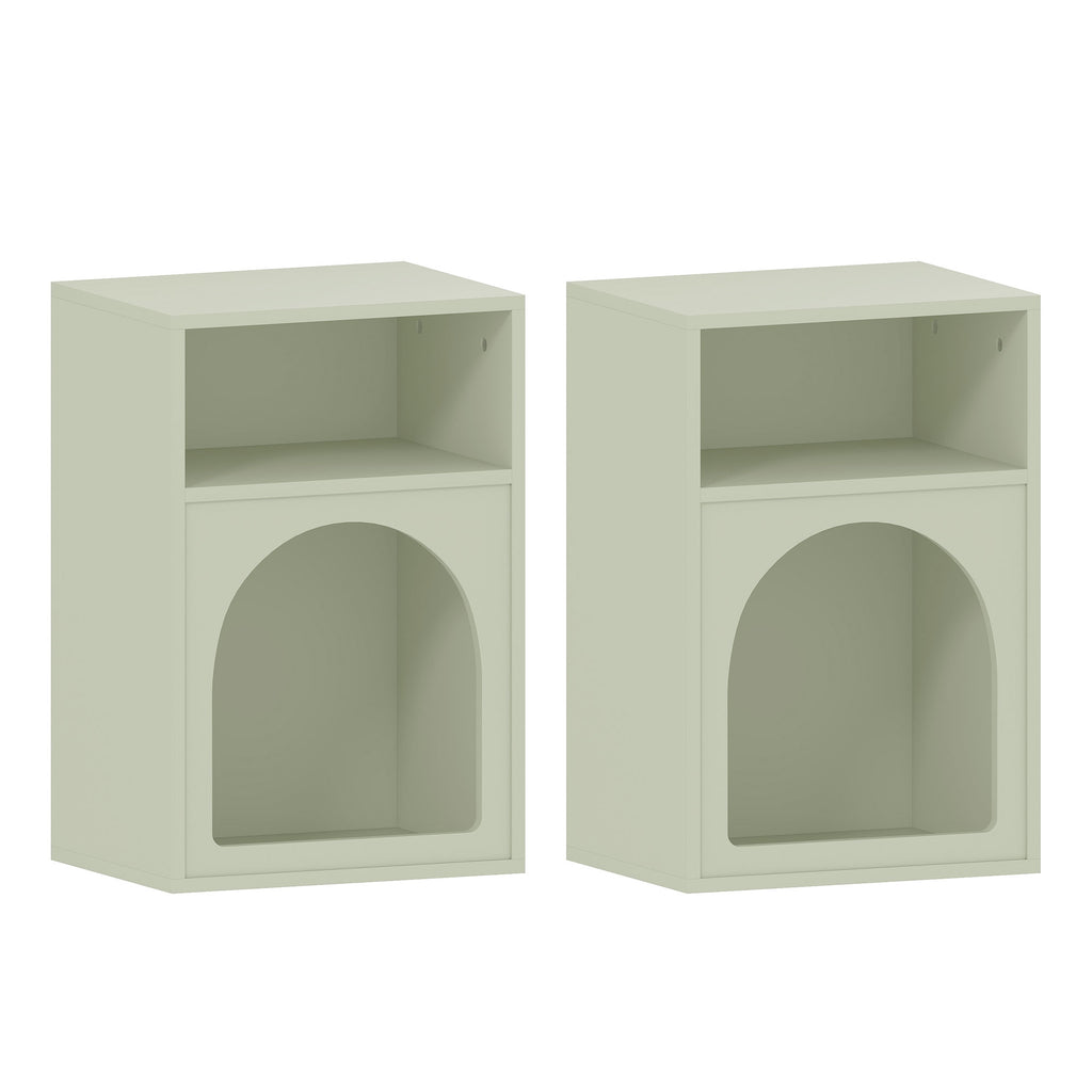 Lot de 2 tables de chevet, table de nuit avec compartiments ouverts, design arqué, 40 x 30 x 60 cm, vert clair-0