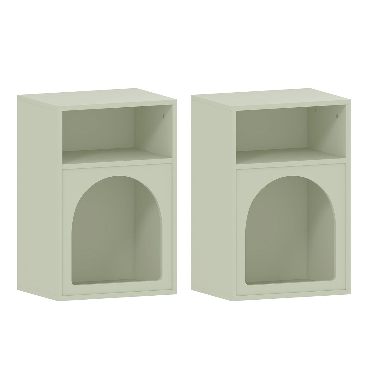 Lot de 2 tables de chevet, table de nuit avec compartiments ouverts, design arqué, 40 x 30 x 60 cm, vert clair-0