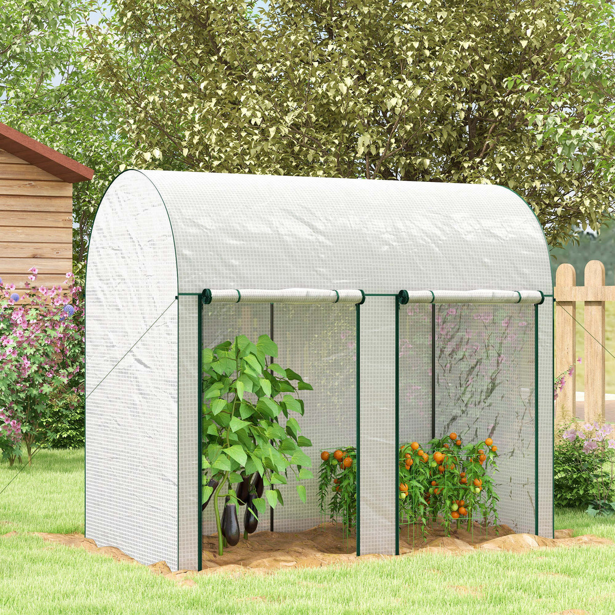 Serre de jardin 2 m² dim. 2L x 1l x 1,78H m 2 Portes zippées enroulables Acier PE Haute densité 140 g/m² Anti-UV blanc-1