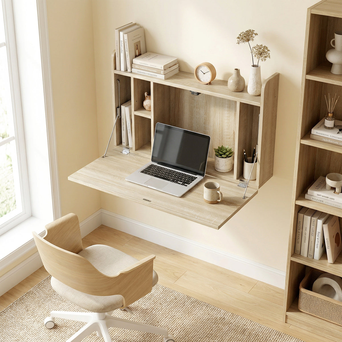 Bureau suspendu table murale table d'ordinateur murale et tablette rabattable avec rangements - 77 x 20 x 51 cm-1