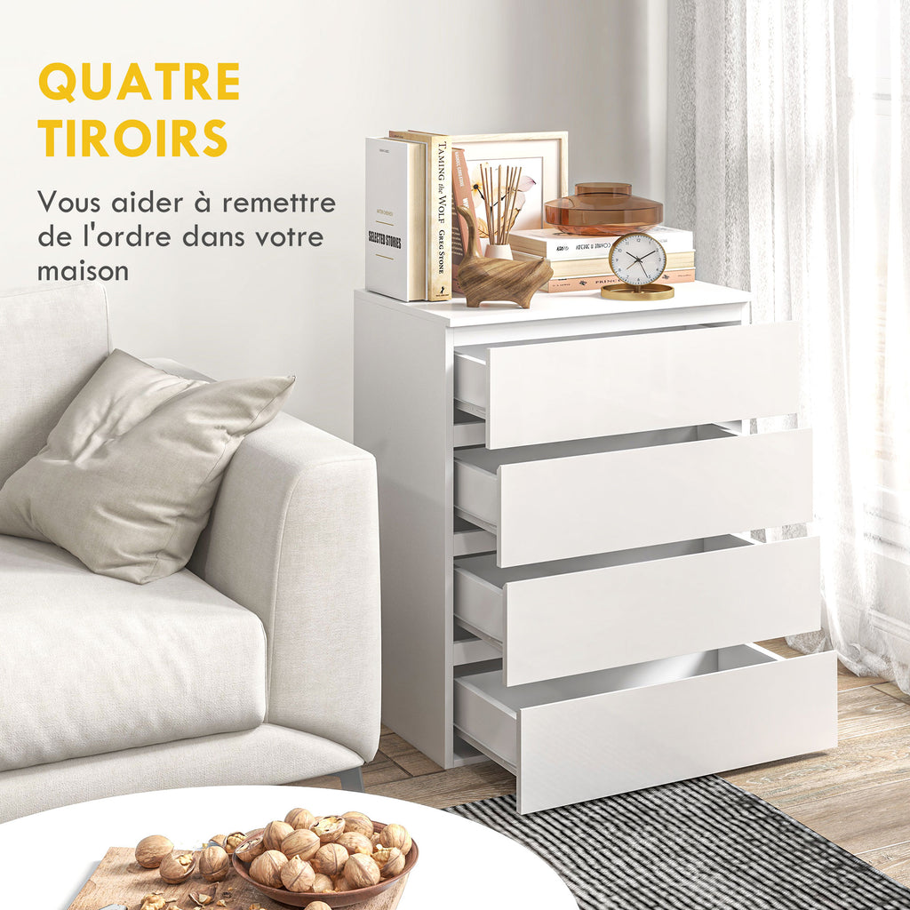 Commode 4 tiroirs meuble de rangement sans poignées design minimaliste 60 x 40 x 80 cm blanc-4
