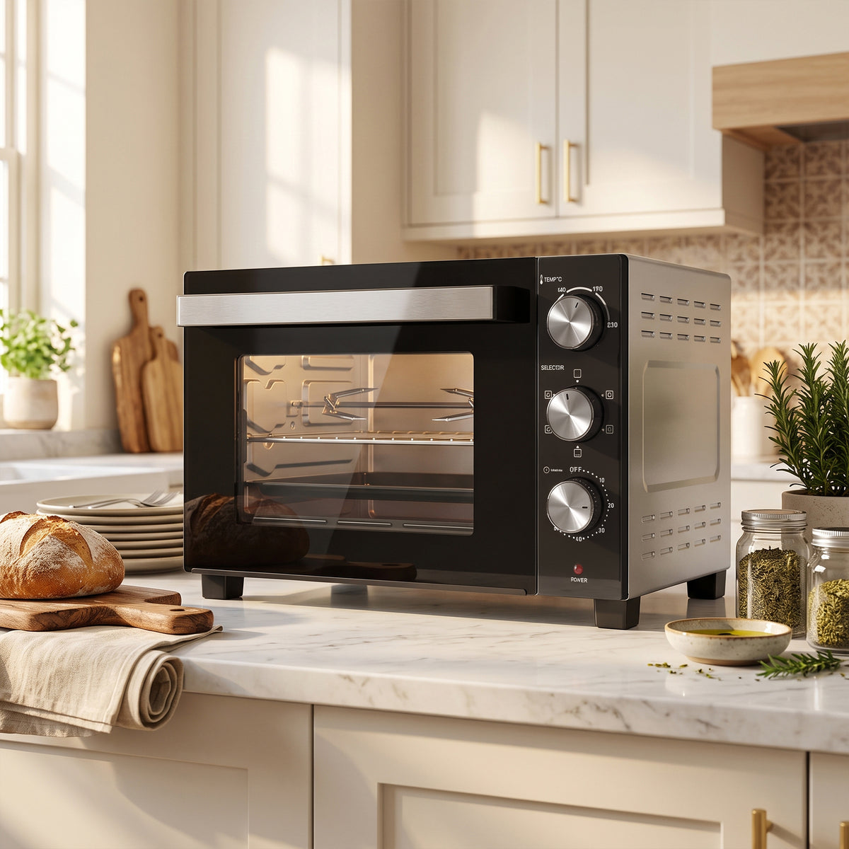 Mini-Four avec Broche Rotative 36L 1500 W, Four à Convection Multifonction, Chaleur Tournante, Minuterie 60 min, Argenté-1