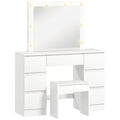 Coiffeuse avec miroir et tabouret table de maquillage avec miroir LED tabouret rembourré 7 tiroirs 110x39,5x140cm blanc-0