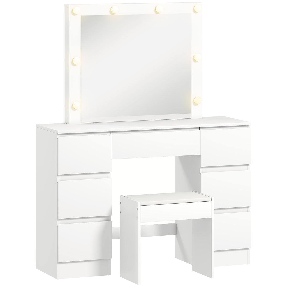 Coiffeuse avec miroir et tabouret table de maquillage avec miroir LED tabouret rembourré 7 tiroirs 110x39,5x140cm blanc-0