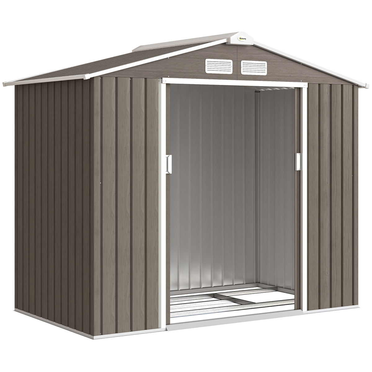 Abri de Jardin 2,42 m² - Remise pour Outils avec Fondation - cabanon Porte verrouillable - tôle d'acier marron clair-0