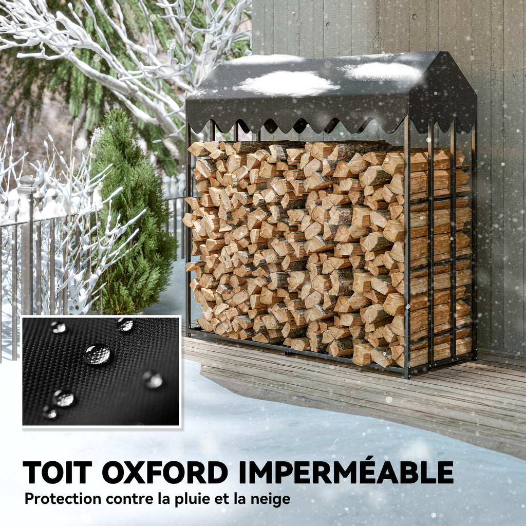 Range bûches extérieur, étagère à bûches avec housse de protection 600D Oxford capacité 1,9 m³, acier 186x70x185cm noir-4