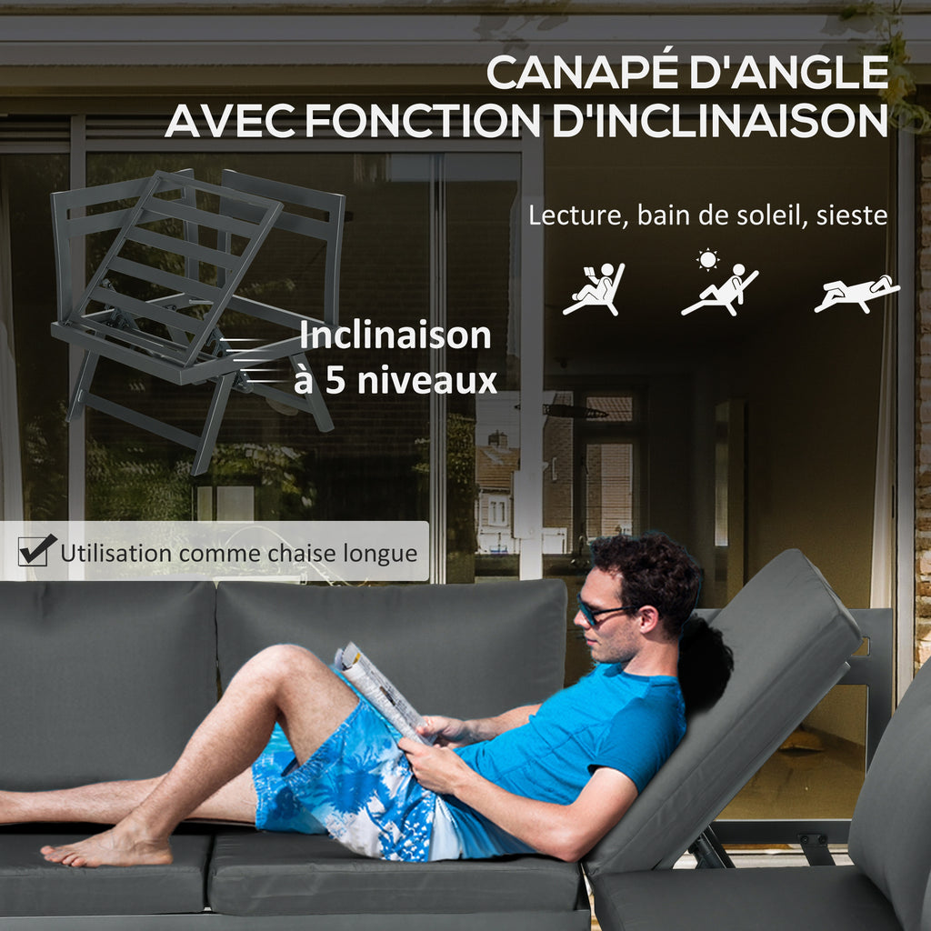 Ensemble salon de jardin d'angle et convertible 4 pièces avec 2 banquettes, 1 fauteuil d'angle et 1 table basse-5