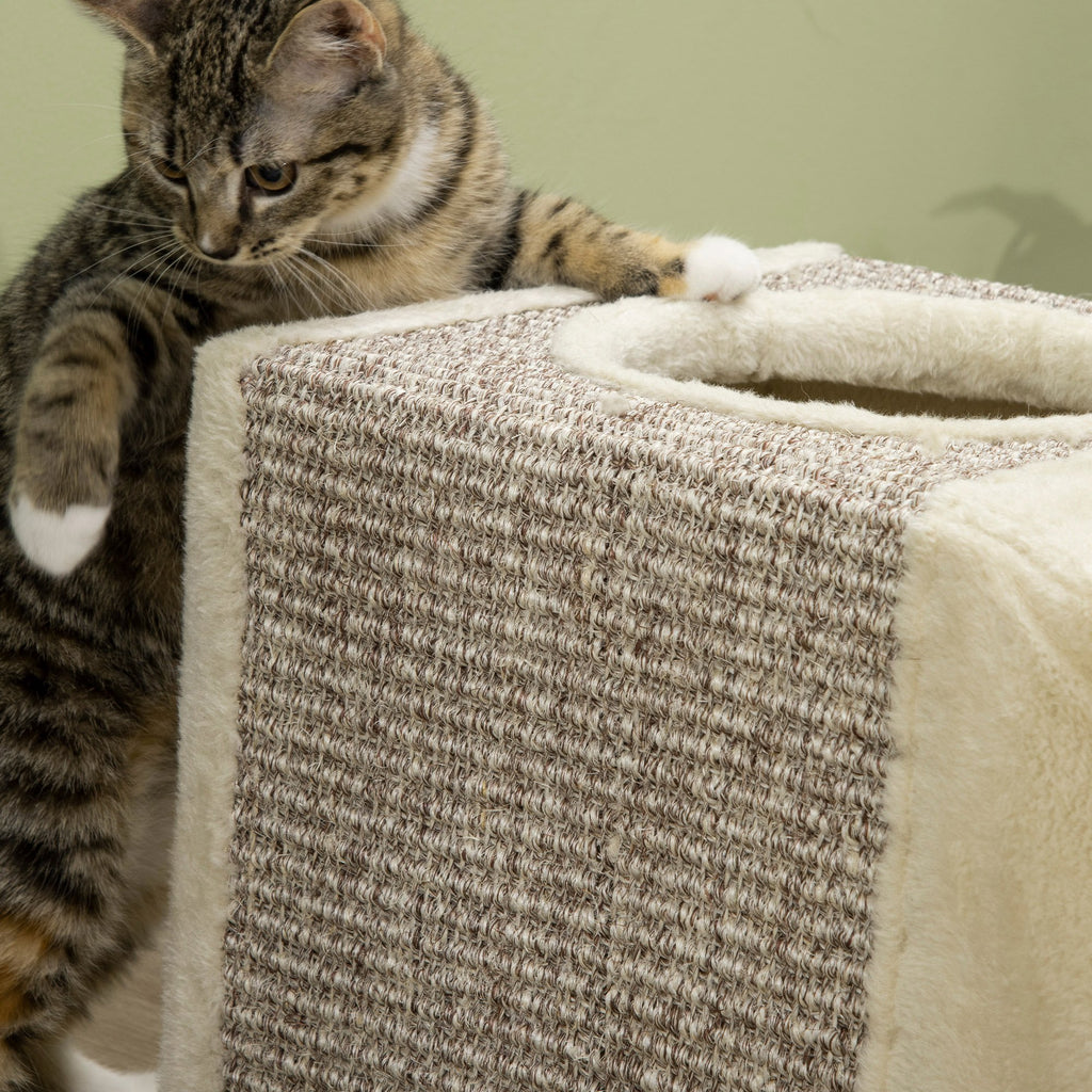 Tunnel pour chat intérieur jouets pour chats avec balle suspendue entrées multiples en sisal 98 x 30 x 30 cm crème-7