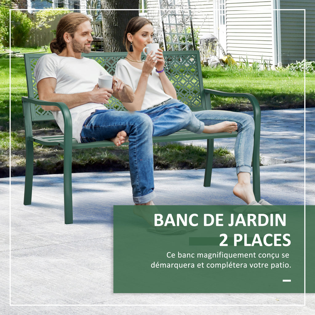 Banc de jardin banc extérieur jardin en acier avec dossier à motif floral pour 2 personnes 127 x 63 x 83 cm vert foncé-4