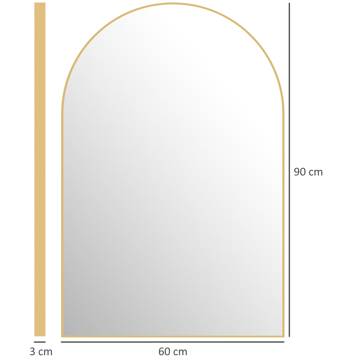 Miroir mural arqué miroir de salle de bain avec cadre en alliage d'aluminium pour chambre salon entrée 60 × 90 cm or-2