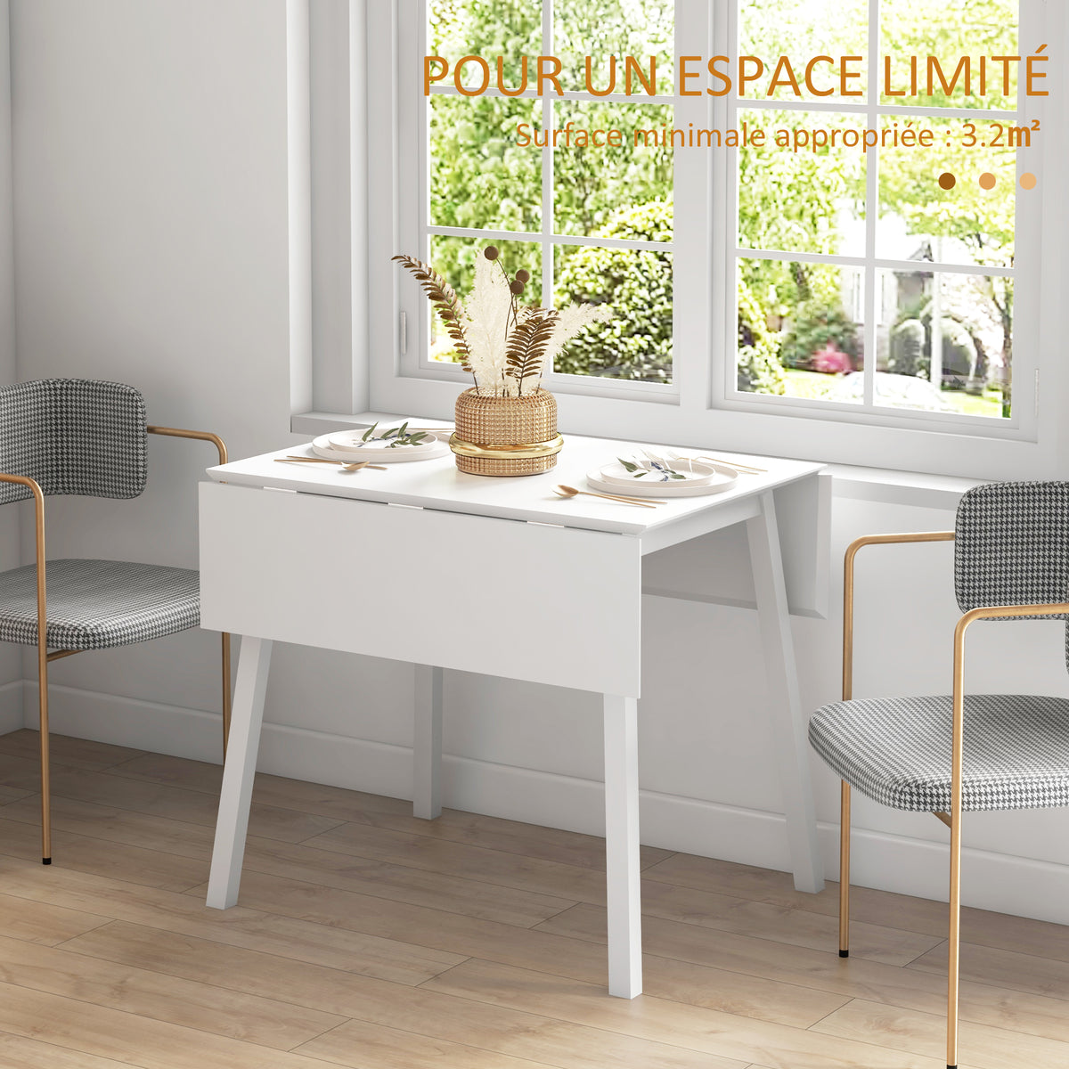 Table de cuisine pliable table à manger pliante avec plateau rabattable en bois pour 2 à 4 personnes blanc-5