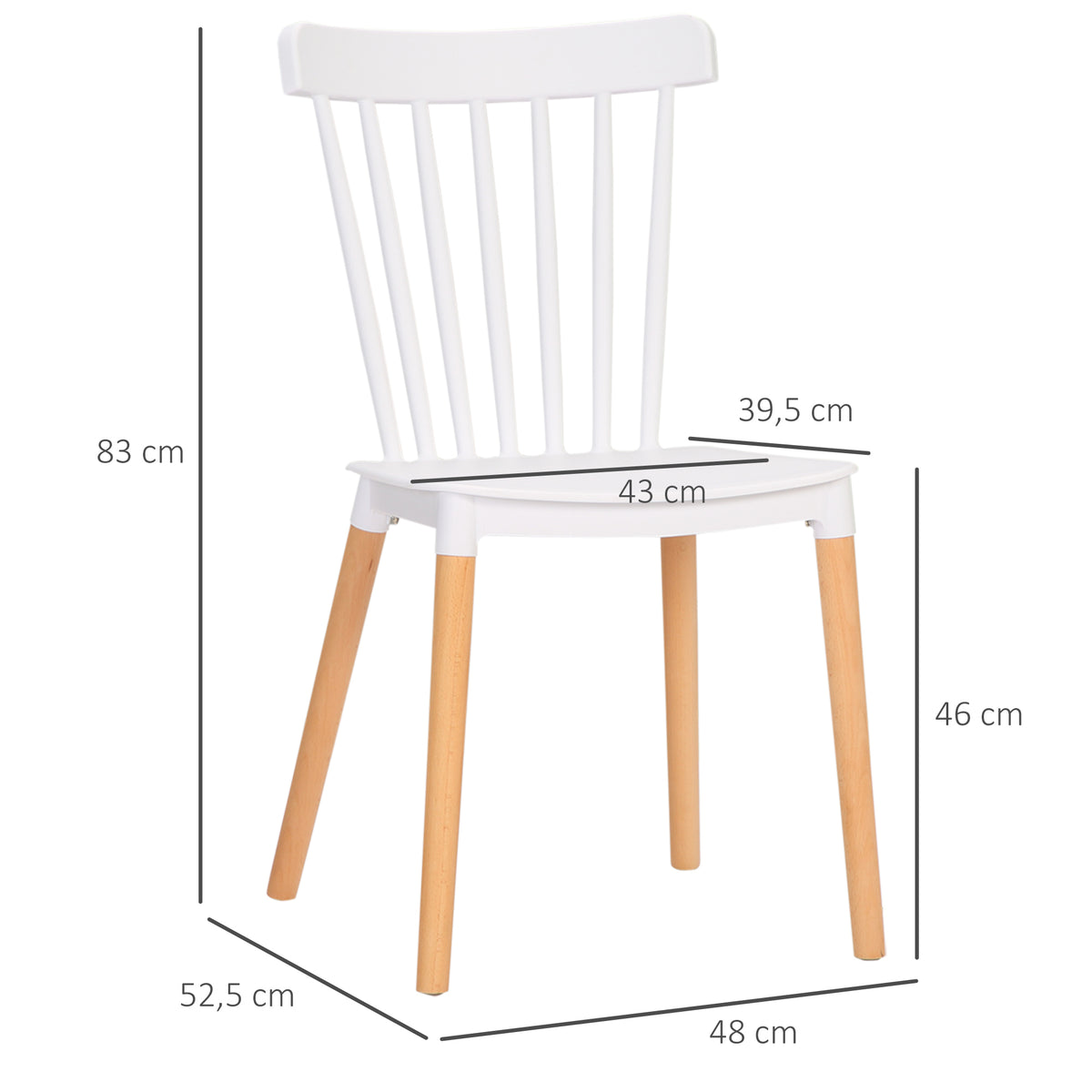 Lot de 4 chaises style scandinave dossier haut assise en polypropylène pieds en hêtre 48 x 52,5 x 83 cm blanc-2