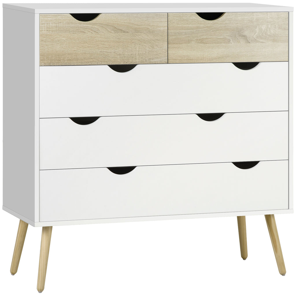Commode 5 tiroirs Design scandinave Meuble de Rangement Chambre Panneau de Particules 99 x 39 x 101 cm Blanc Aspect chêne Clair-9