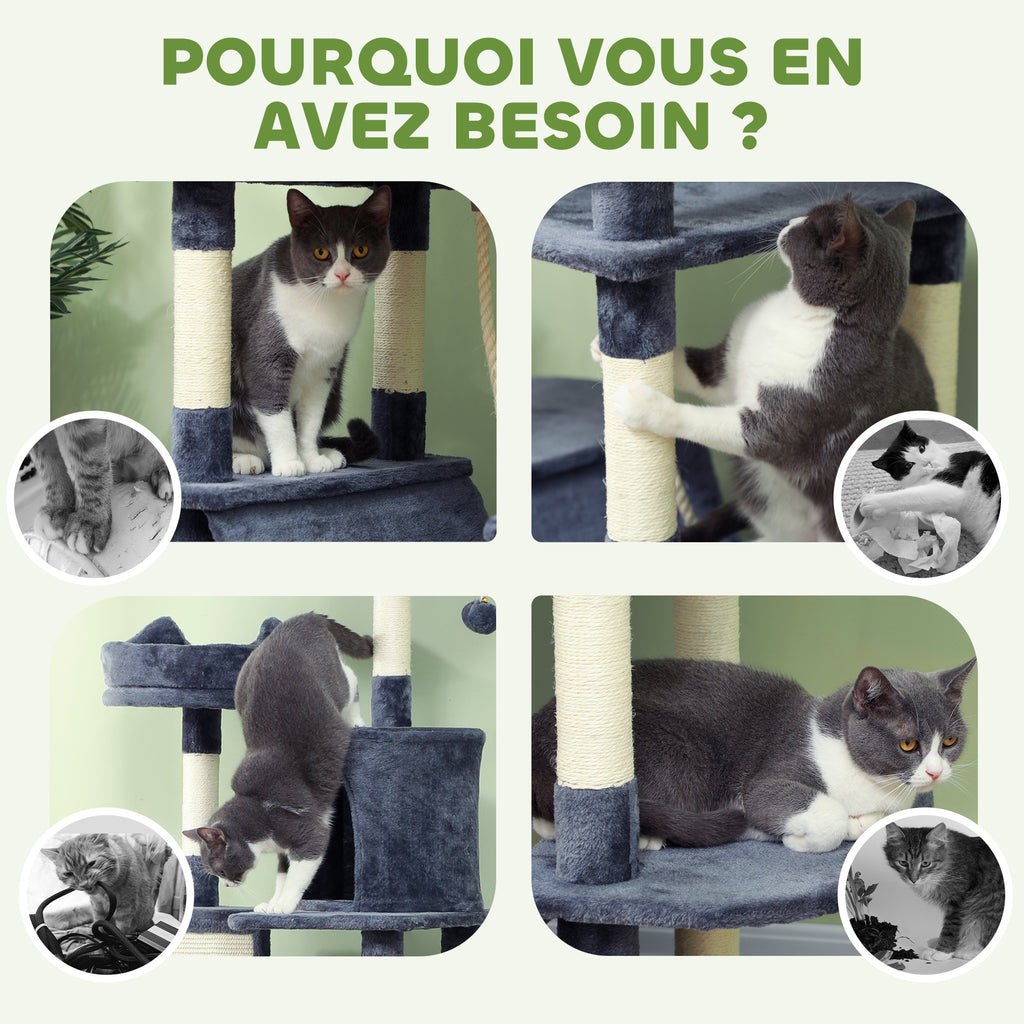 Arbre à chat 206 cm tour de jeux pour chat en peluche plusieurs niveaux idéal pour 1-3 chats 60 x 50 x 206 cm gris foncé-6