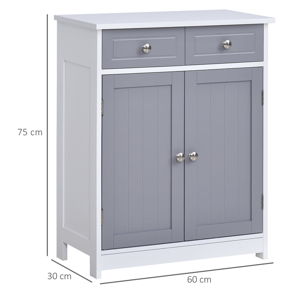 Meuble de salle de bain meuble de rangement 2 tiroirs placard double porte et étagère réglable 60 x 30 x 75 cm gris-2