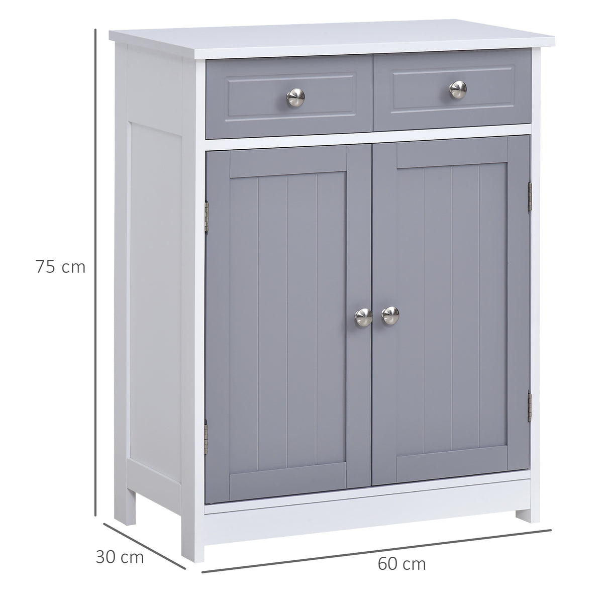 Meuble de salle de bain meuble de rangement 2 tiroirs placard double porte et étagère réglable 60 x 30 x 75 cm gris-2