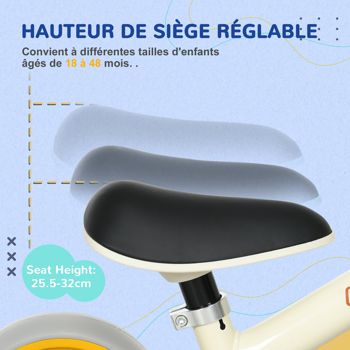 Vélo d'équilibre pour bébé siège réglable roues EVA jouet enfant pour bébé 18-48 mois pour garçons et filles orange-3