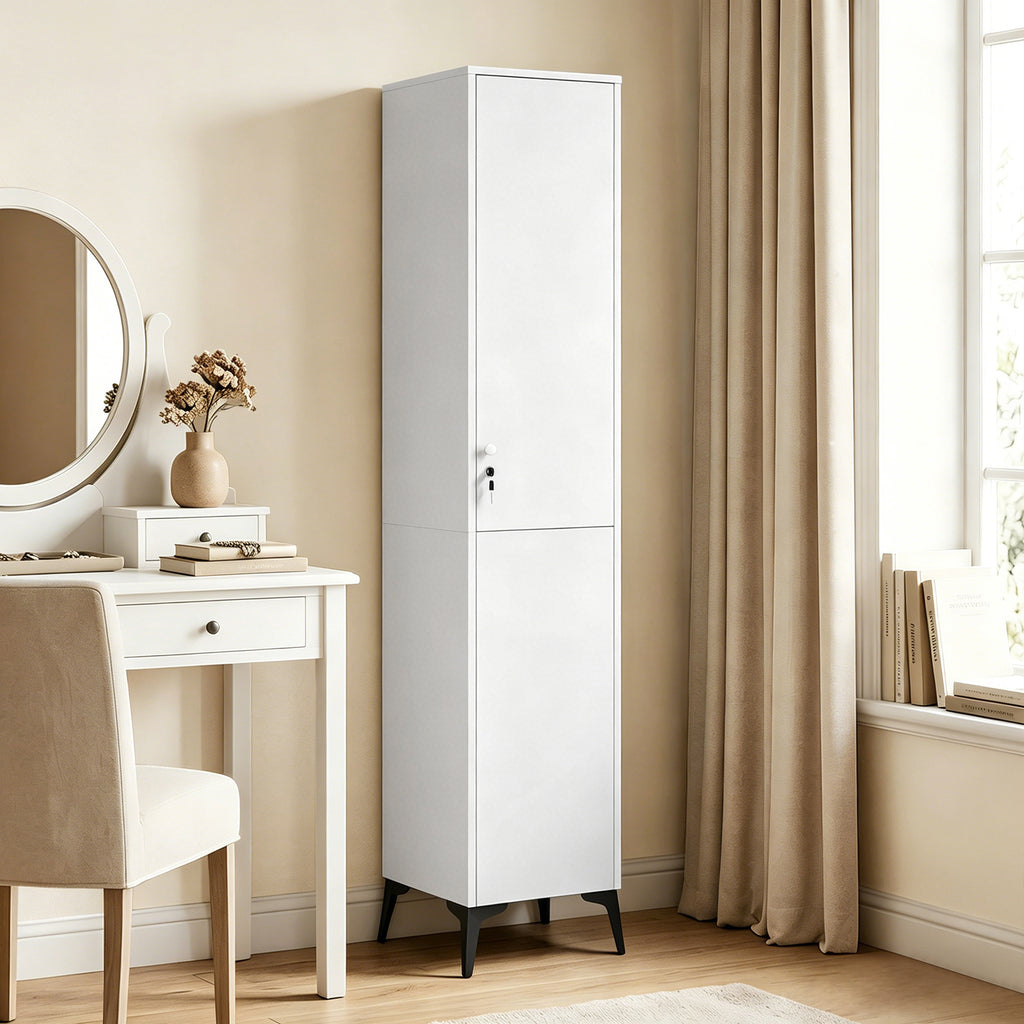 Armoire chambre étroite penderie avec porte, tringle et étagères de rangement, 36 x 40 x 180 cm, blanc-1