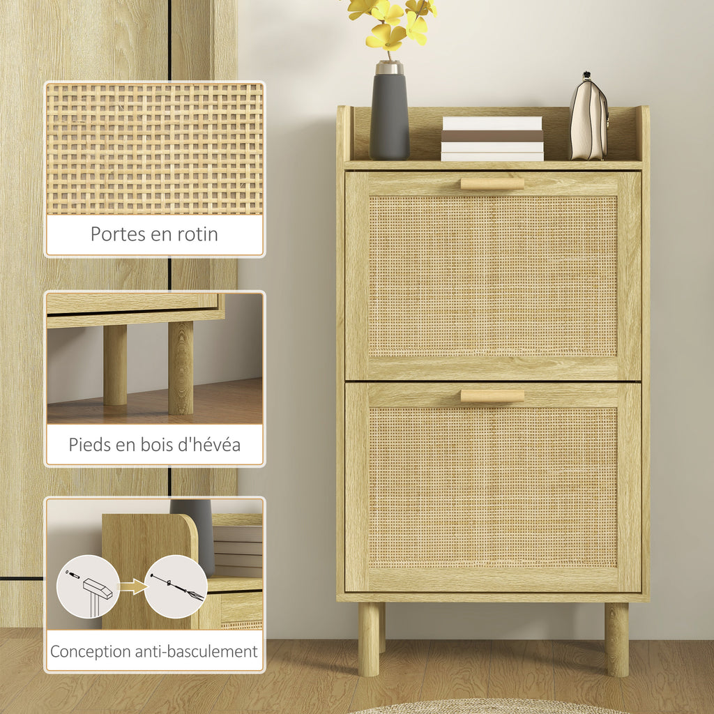 Meuble à chaussures 2 portes abattants étagère effet rotin tissé design bohème - dim. 80L x 24,5l x 110H cm-6