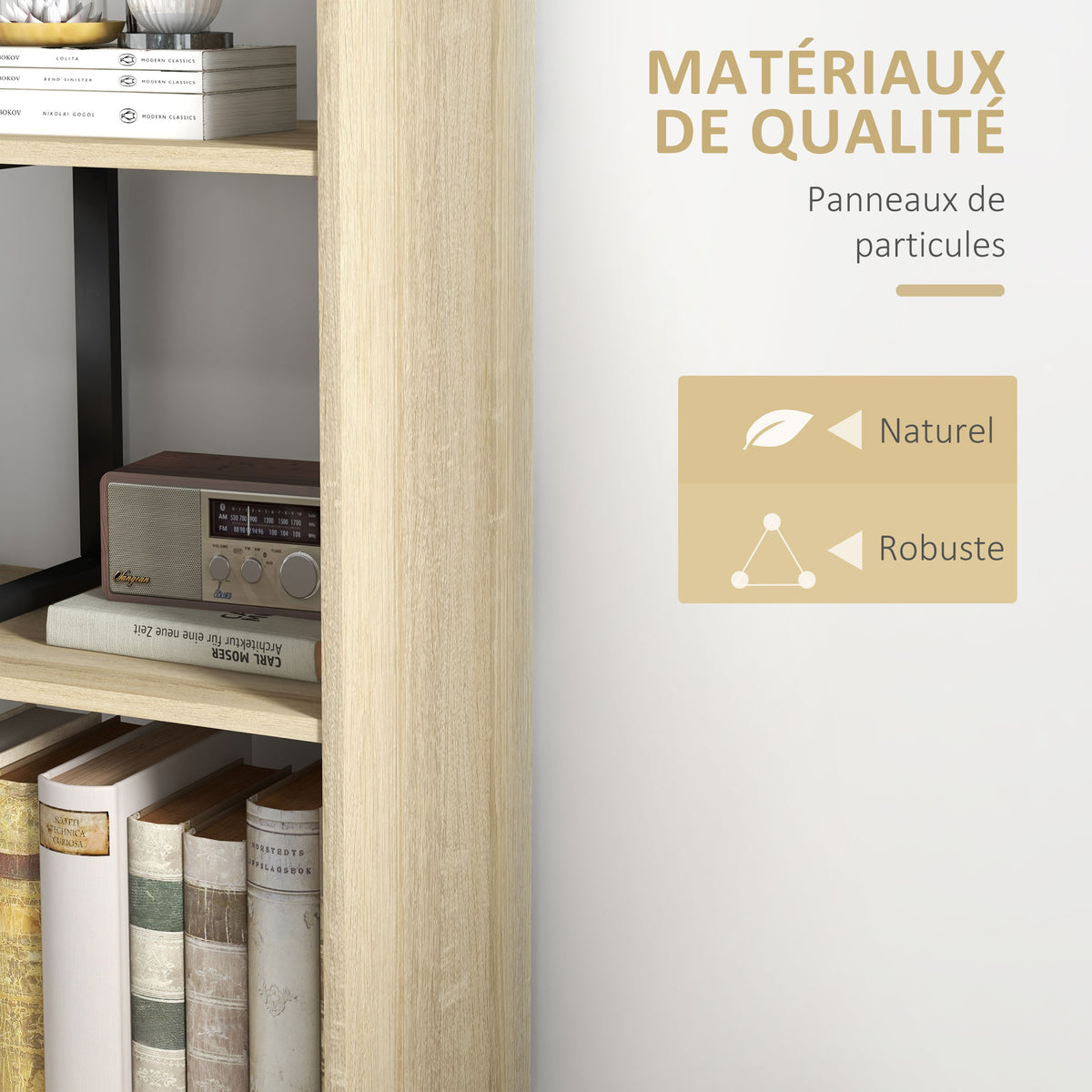 Étagère bibliothèque séparateur de pièce style industriel en escalier 5 étagères 102 x 30 x 160 cm coloris chêne-4