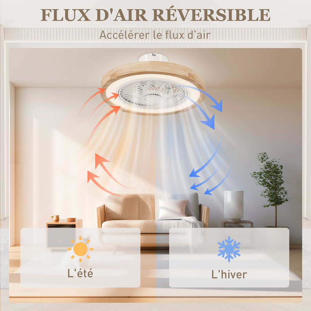 Ventilateur de plafond réversible avec lumière et télécommande 6 vitesses, minuterie, luminosité réglable, bois naturel-6