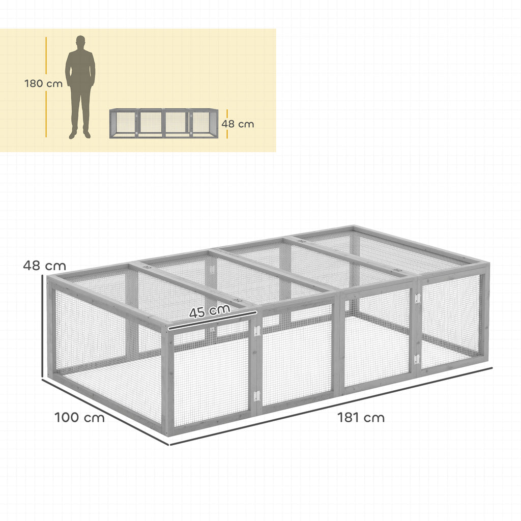 Clapier cage à lapins extérieur intérieur 2 portes supérieures 181L x 100l x 48H cm bois massif gris-2