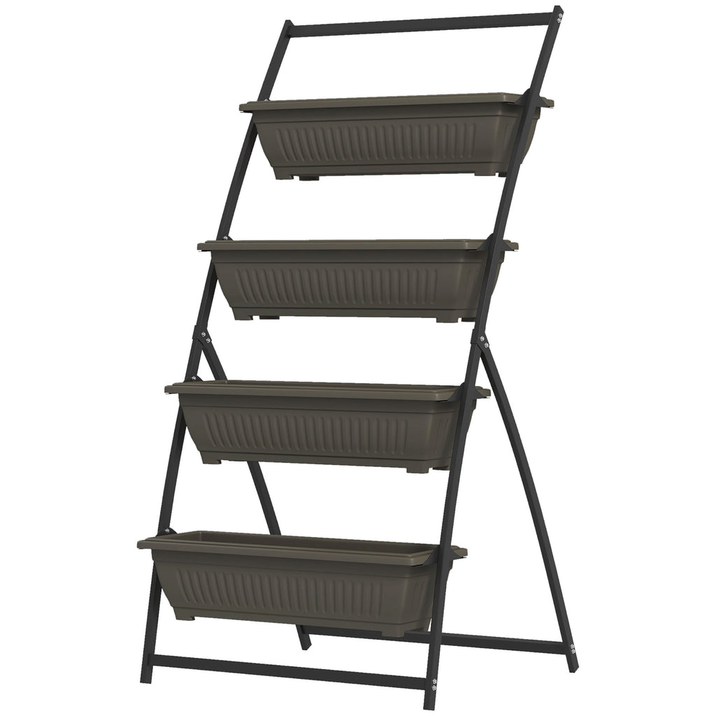 Étagère à Fleurs en Acier 4 Niveaux, Support de Plantes Vertical avec 4 Bacs et Trous de Drainage, 76x79x162cm, Marron-0