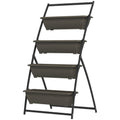 Étagère à Fleurs en Acier 4 Niveaux, Support de Plantes Vertical avec 4 Bacs et Trous de Drainage, 76x79x162cm, Marron-0