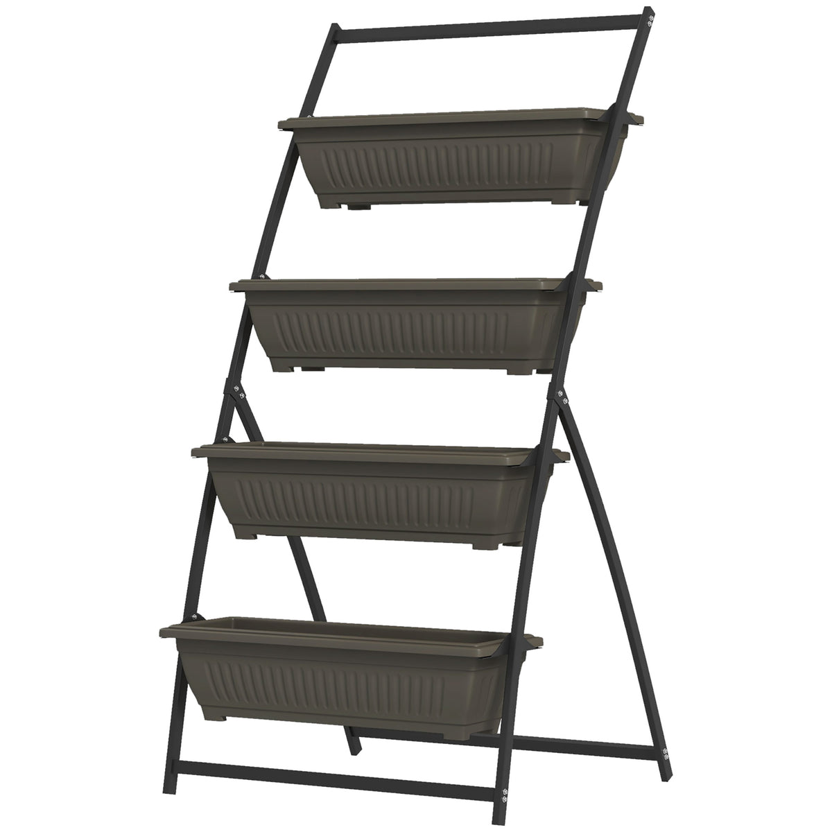 Étagère à Fleurs en Acier 4 Niveaux, Support de Plantes Vertical avec 4 Bacs et Trous de Drainage, 76x79x162cm, Marron-0