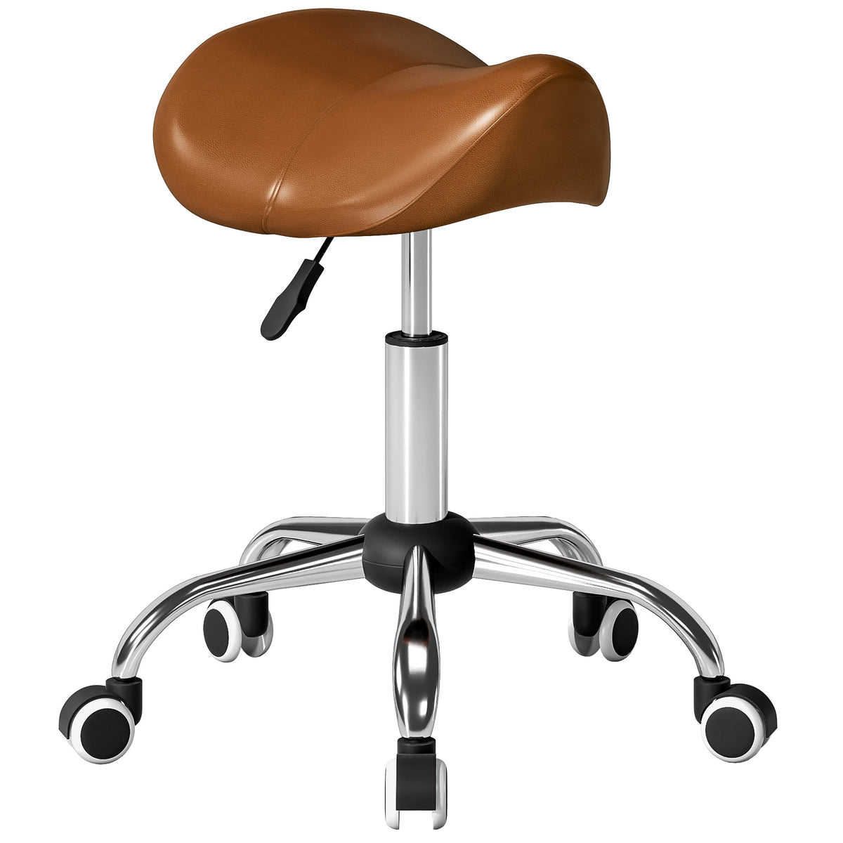 Tabouret à roulettes, chaise de travail avec hauteur réglable 49-61 cm et selle ergonomique, 52x53x49-61cm, marron-0