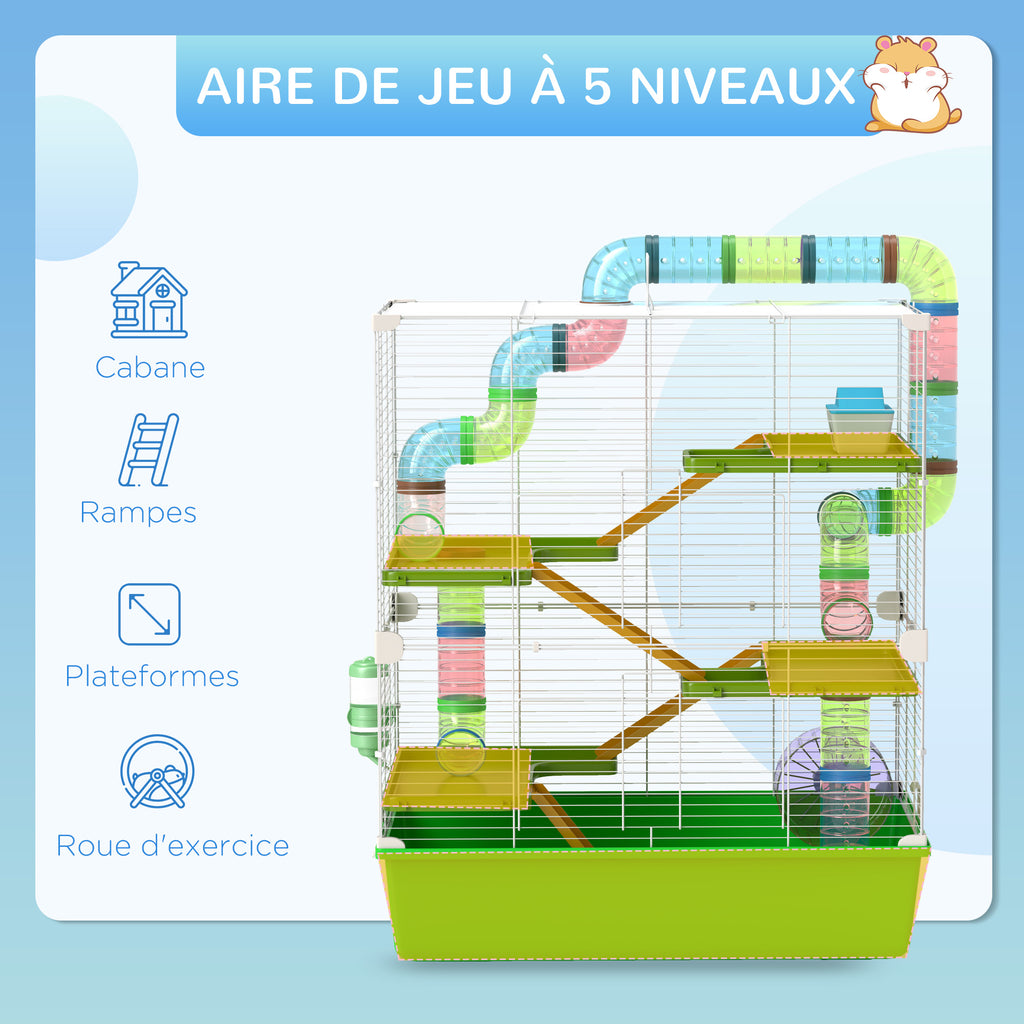 Grande cage pour hamsters cage pour rongeur 5 niveaux avec tunnels abreuvoir roue maisonnette échelles-5