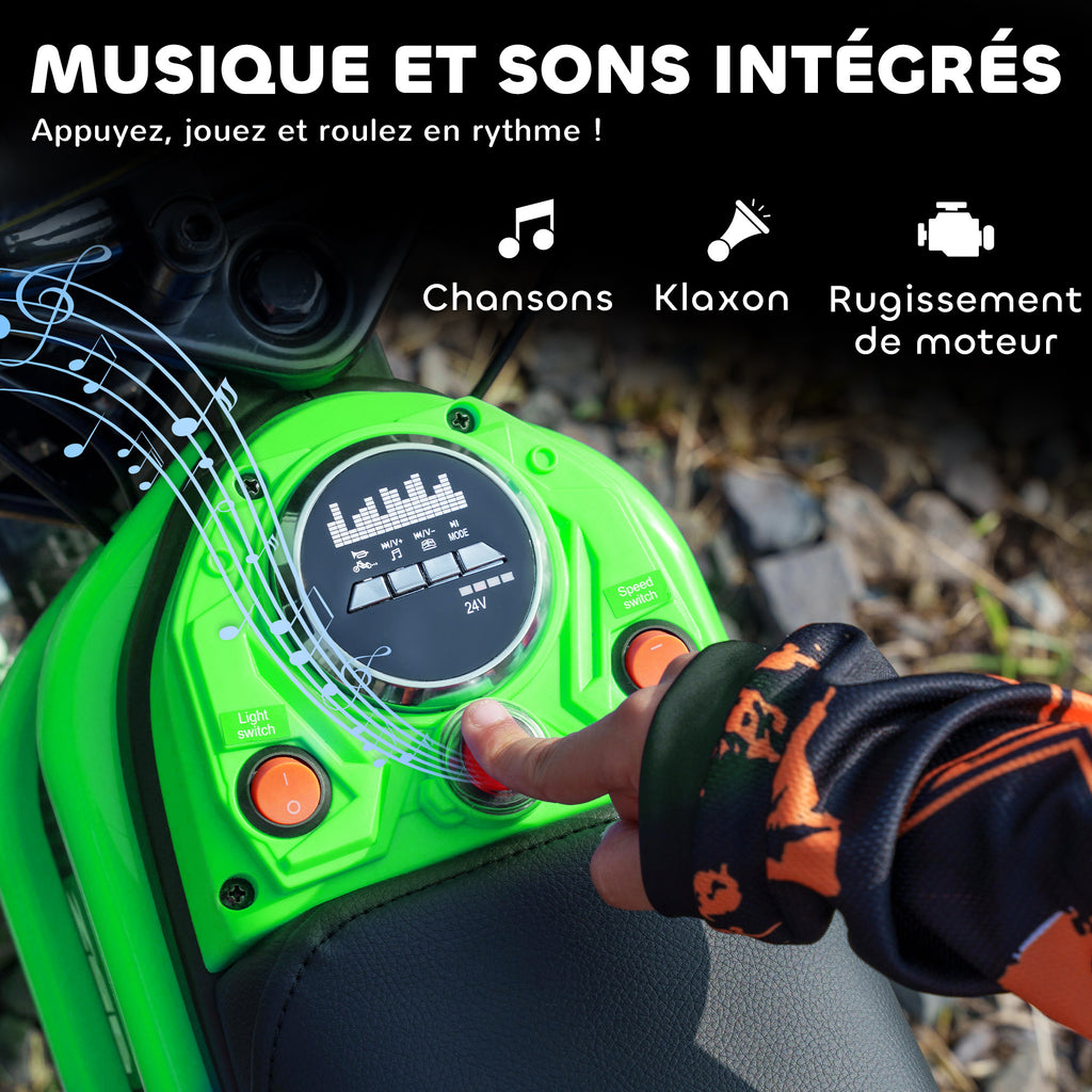 Moto cross électrique enfant moto électrique enfants moteur 350 W batterie 12V 8-16 km/h pneus gonflables 12'' vert-7