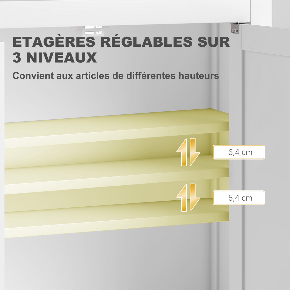Armoire murale de salle de bain 3 niveaux, meuble de rangement suspendu  2 portes étagère réglable 61 x 20 x 84 cm blanc-5