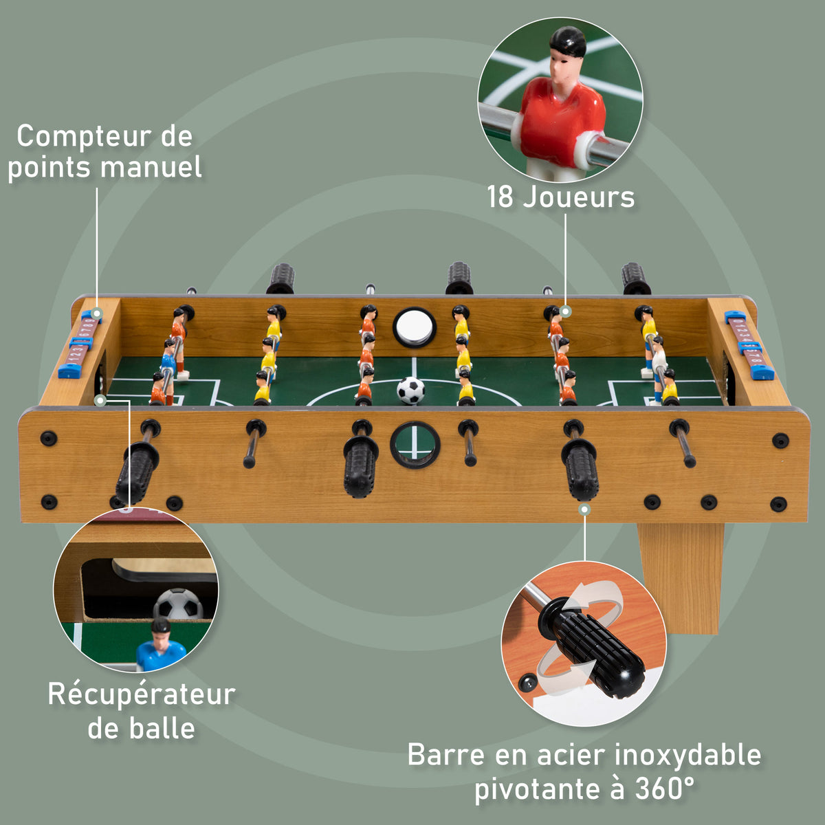 Table baby-foot pour enfants à partir de 6 ans 2 ballons 18 joueurs 69 x 37 x 24 cm-3