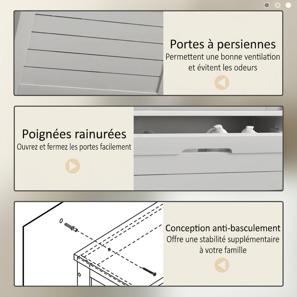 Meuble à Chaussures 6 Paires, Armoire à Chaussures Étroite Moderne, 3 Tiroirs Rabattables et Portes Persiennes, Blanc-4