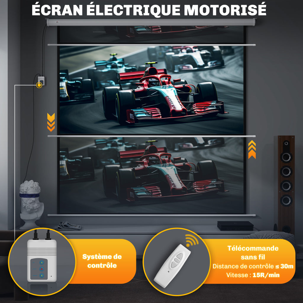 Écran de projection motorisé 120 Pouces, 4K HD électrique, montage mural ou plafond, panneau de commande et télécommande-6