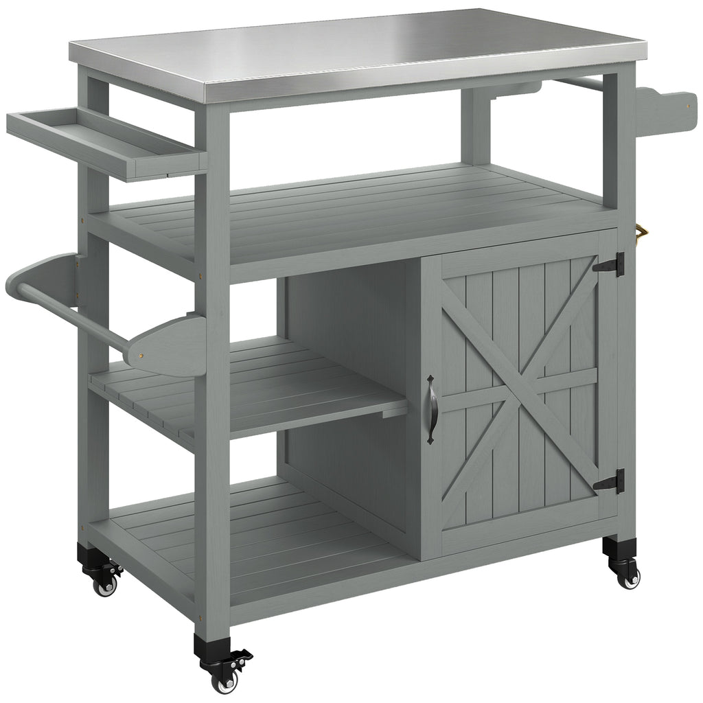Desserte jardin chariot de barbecue sur roulettes avec plateau en acier inoxydable 107x49,5x92,5cm gris-0