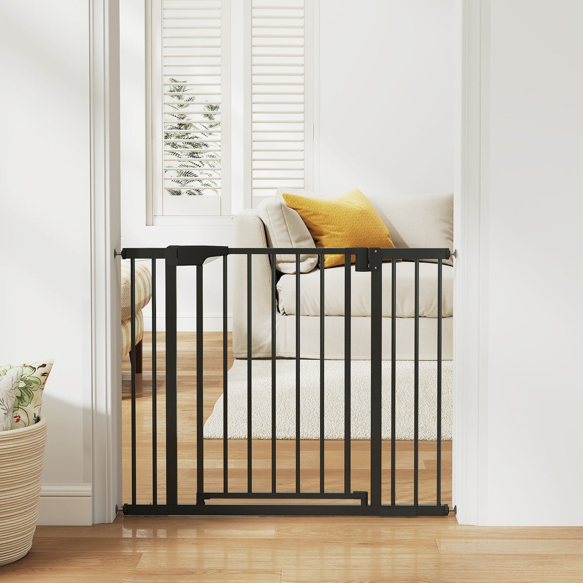 Barrière de sécurité pour chiens et bébés 76 à 102 cm avec extension fixation par pression sans perçage blanc-1