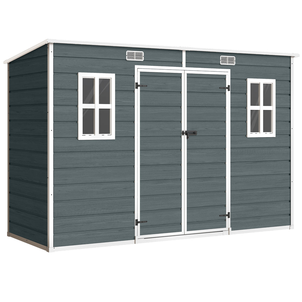 Abri de jardin en plastique, avec plancher, 303 x 123 x 197 cm, effet bois gris-0