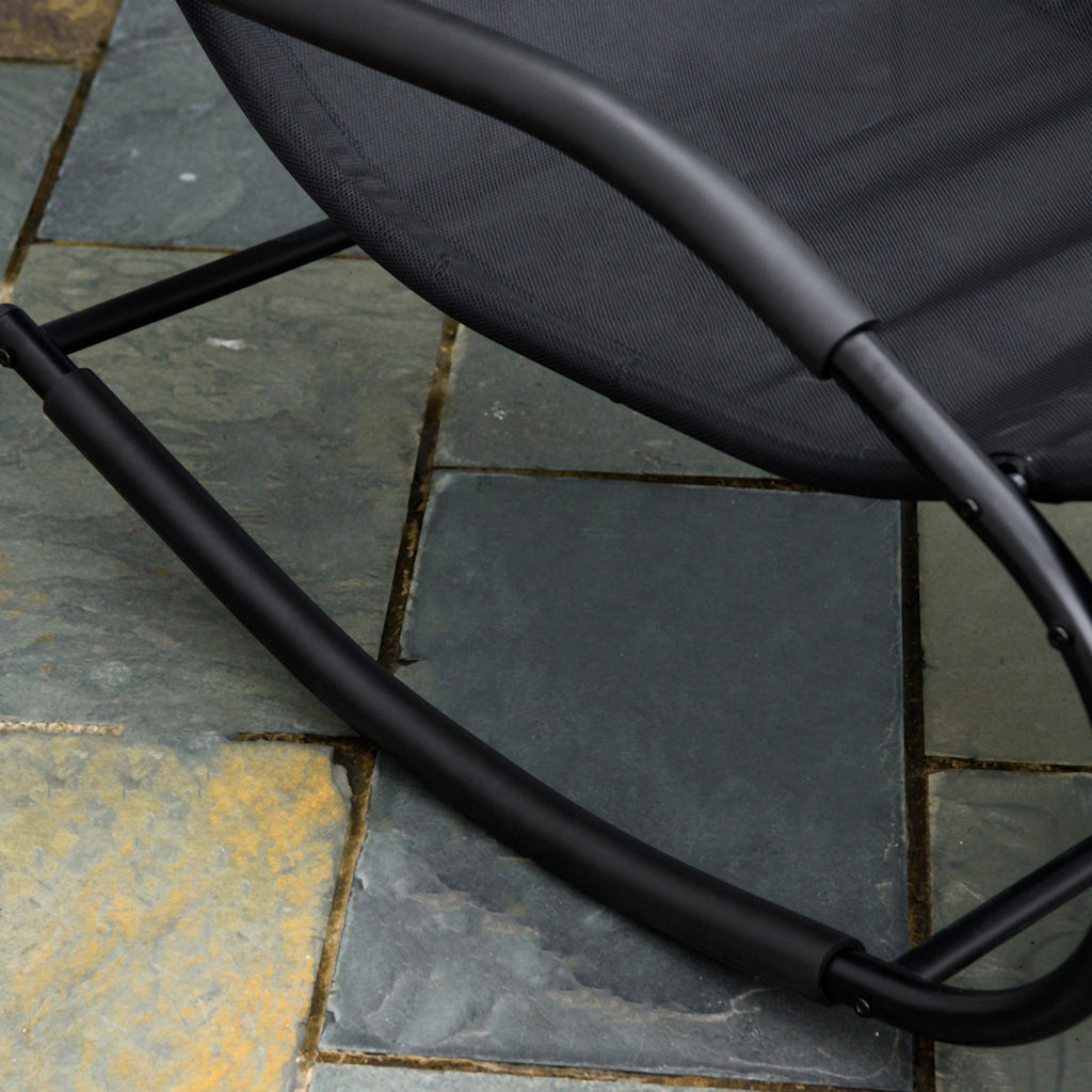 Chaise longue à bascule rocking chair ergonomique avec tétière accoudoirs métal galvanisé textilène 62l x 150P-6