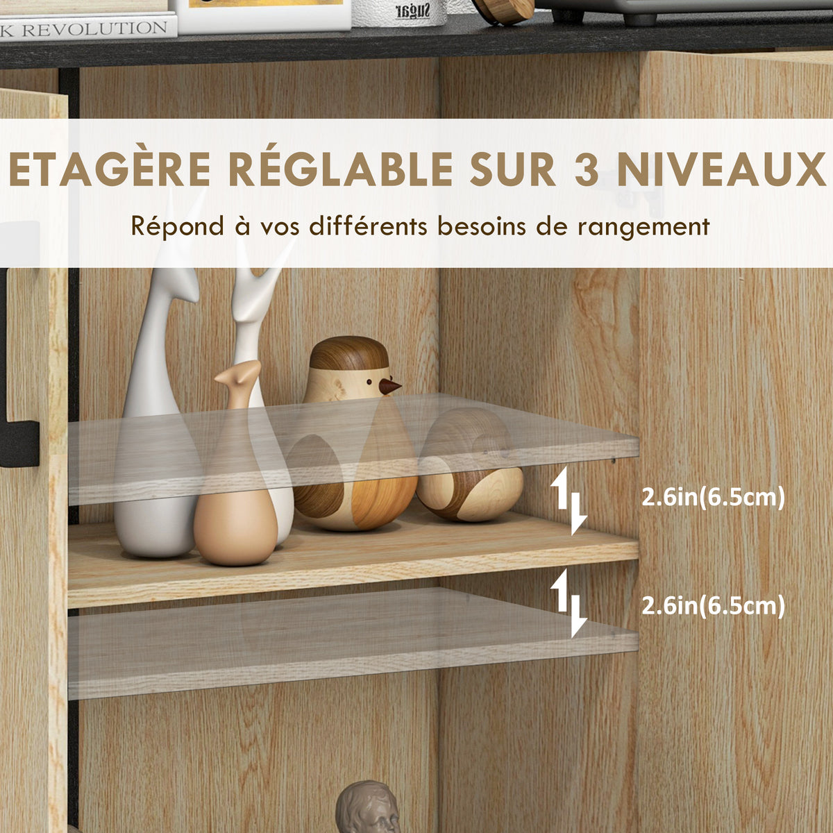 Meuble buffet de rangement cuisine 2 placards étagère réglable 2 tiroirs 90 x 30 x 75,5 cm naturel noir-4
