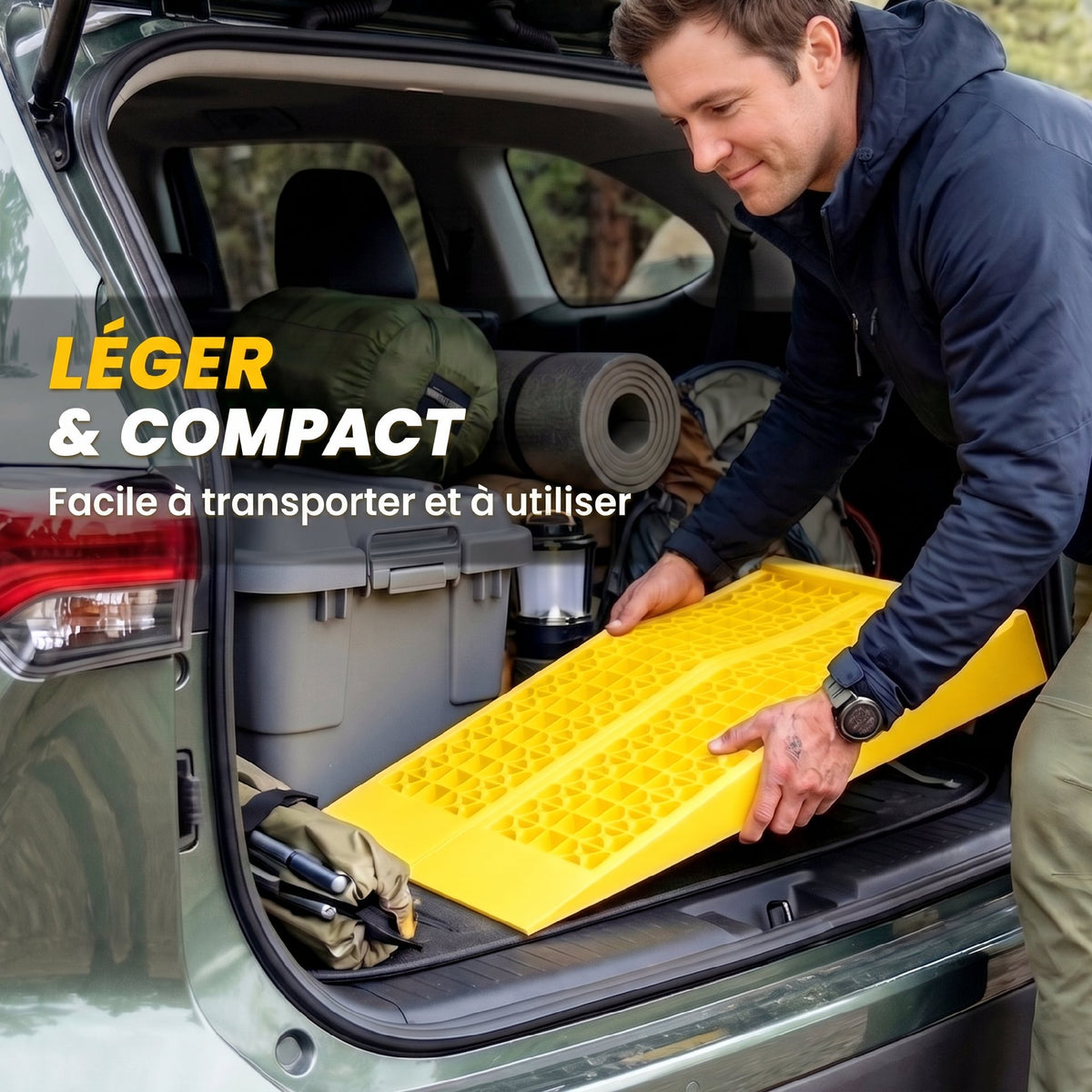 Ensemble de 2 rampes pour voiture véhicule utilitaire rampe de chargement dim. 70L x 19,5l x 7,8H cm PP jaune-6