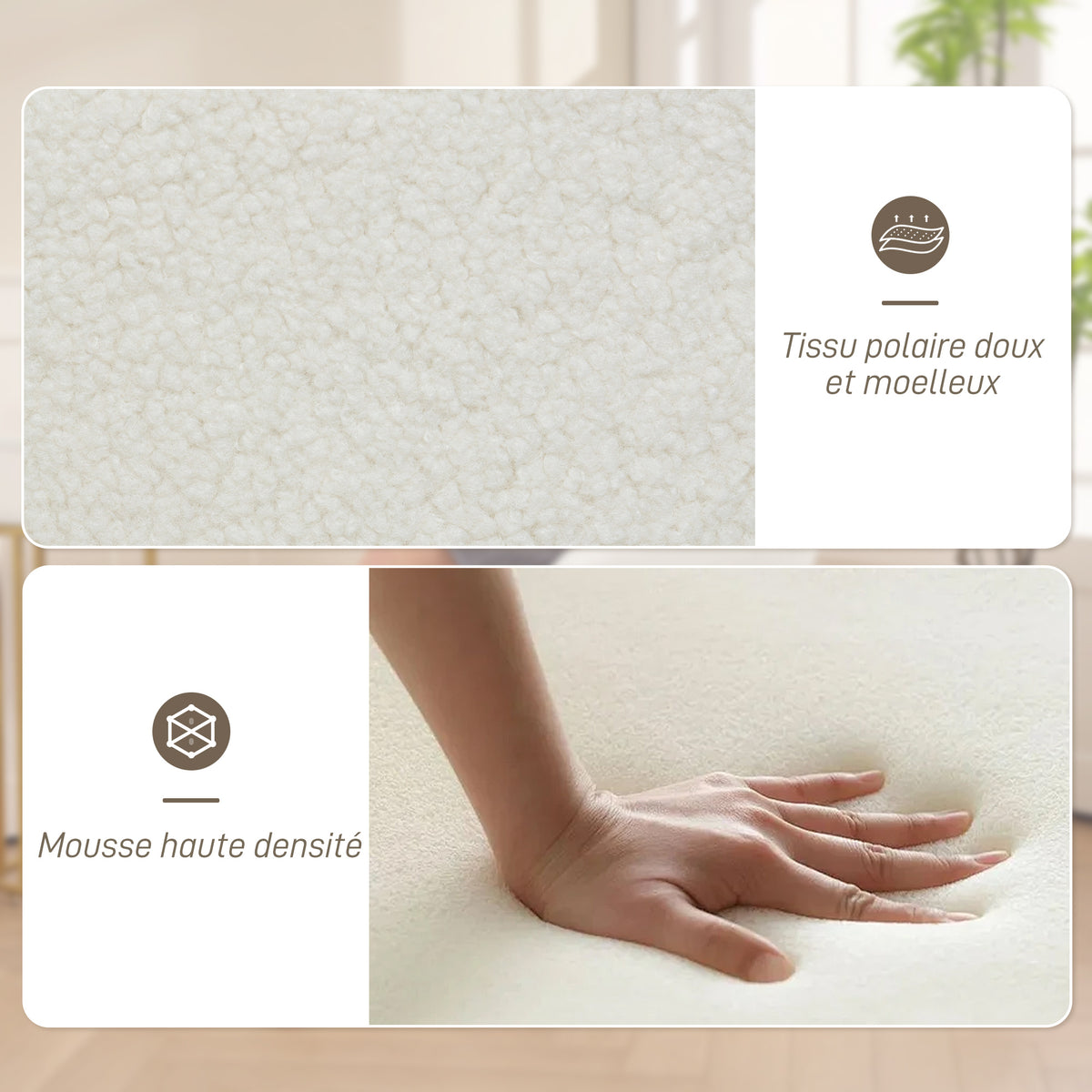 Fauteuil de salon pivotant capitonné grand confort piètement en acier et tissu effet polaire teddy blanc-3