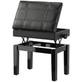 Banquette tabouret siège pour piano coffre intégré hauteur réglable bois hévéa assise revêtement synthétique noir-0