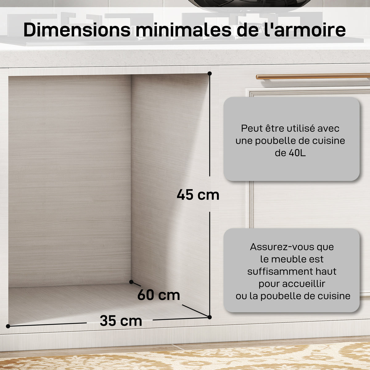 Poubelle cuisine, poubelle sous évier coulissante encastrable avec 2 x 20 L compartiments amovibles, 52x33,5x41cm, gris-5