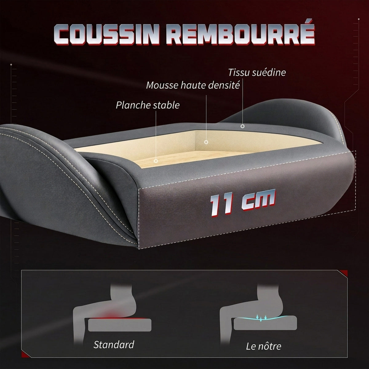 Chaise gaming ergonomique, fauteuil gamer avec accoudoirs 3D, dossier inclinable, hauteur réglable, 72x76x132cm, gris-4