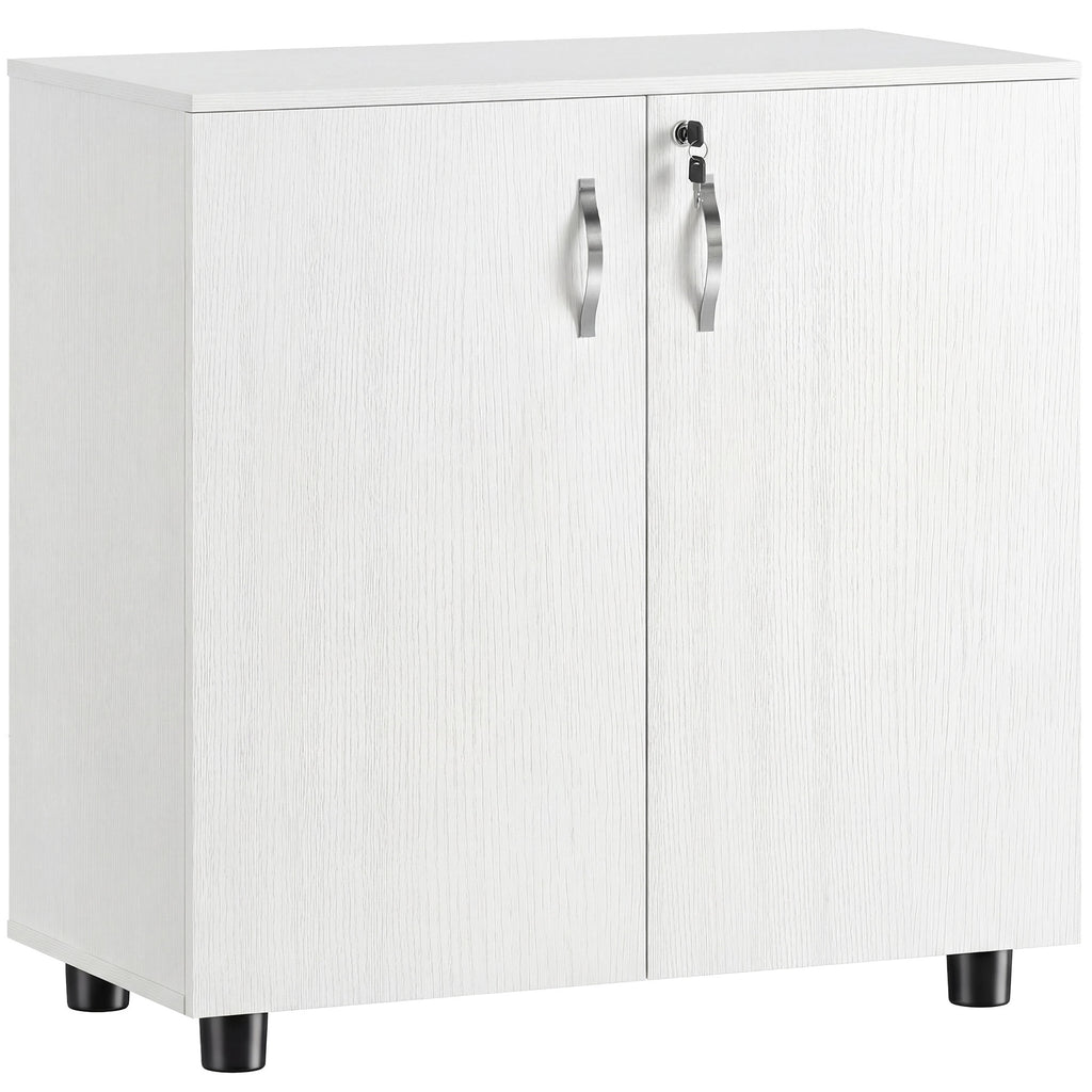 Armoire de bureau à 2 niveaux, meuble de rangement bureau avec 2 portes, serrures et clés, 80x40x80cm, blanc-0