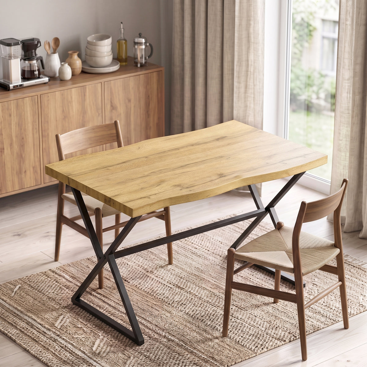 Table à Manger pour 2 Personnes, Table de Cuisine, Style Moderne avec Plateau Épais, 110 x 67 x 75,5 cm, Noir et Chêne-1