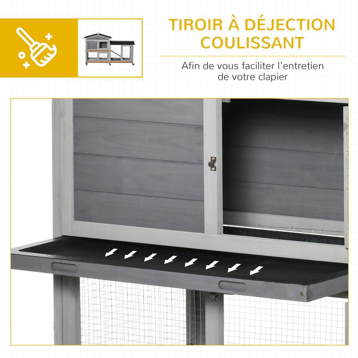 Clapier bois pour lapins petit enclos animaux villa pour lapin sur roulettes 2 étages gris-6